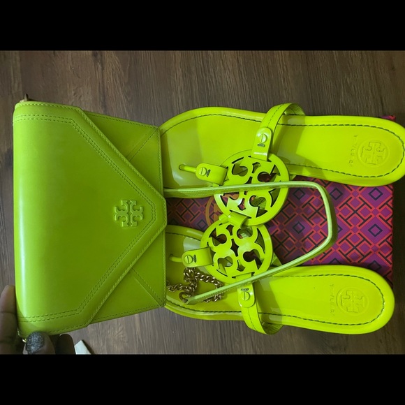 Lime Tory Burch pocketbook and slides to match for you! - Picture 2 of 3